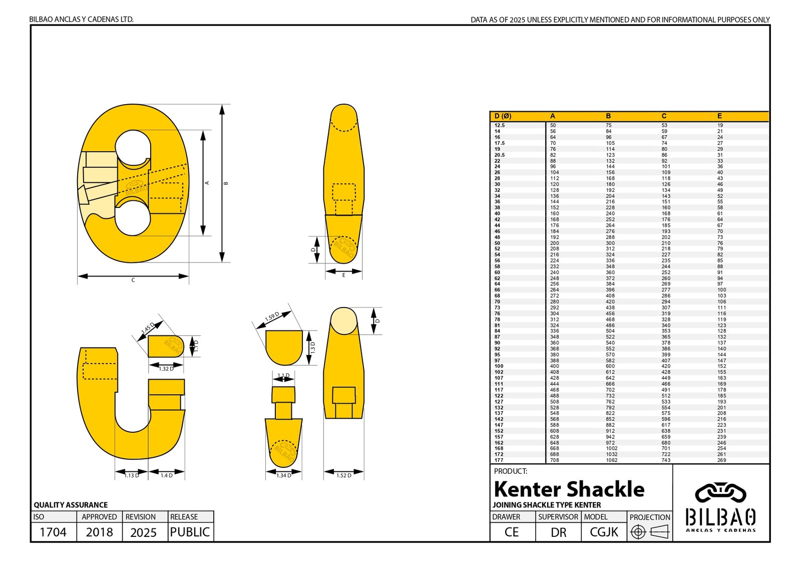 Kenter Shackle technical drawing