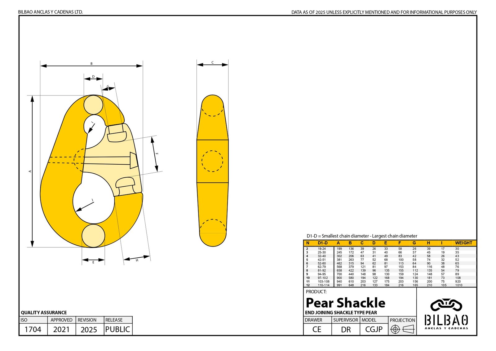 Pear Shackle technical drawing