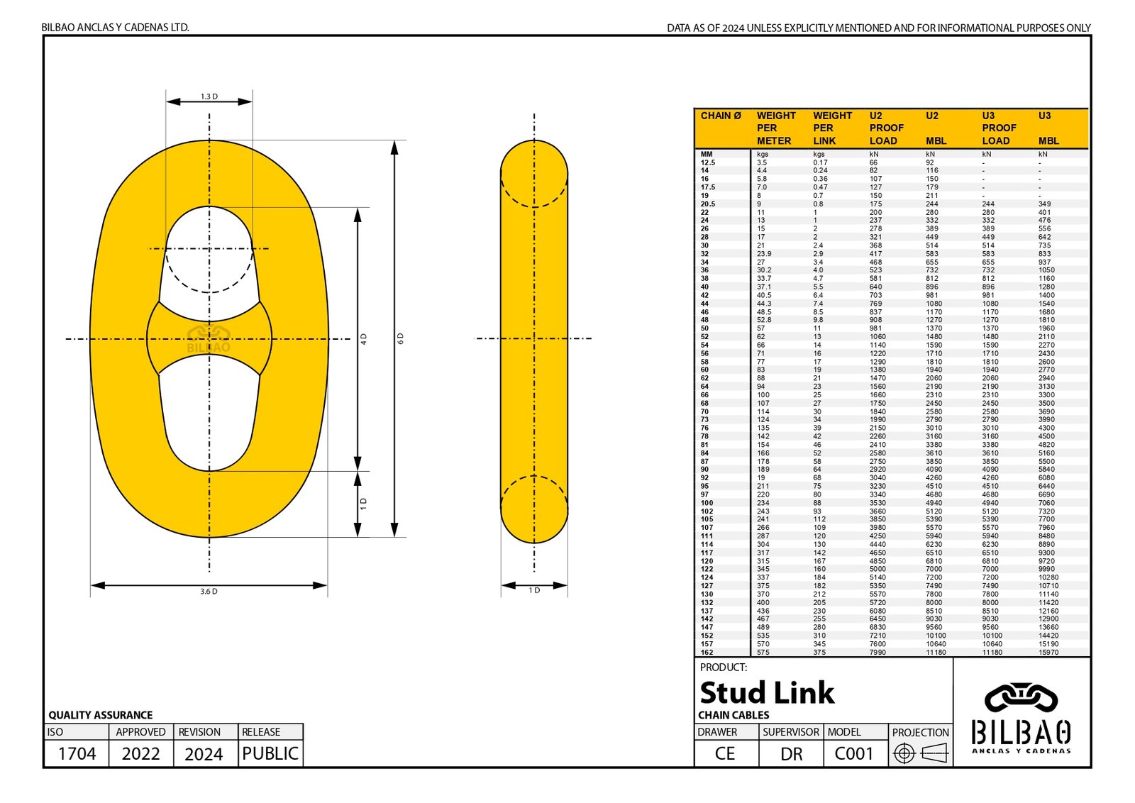 Stud Link Chain technical drawing